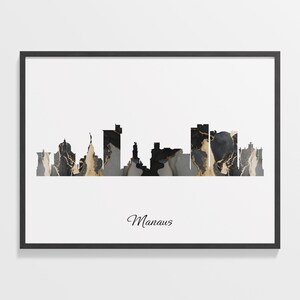 Manaus Skyline Print, Marble Cityscape, Brazil Wall Art Poster, Gold Skyline, Art Print, C28-6