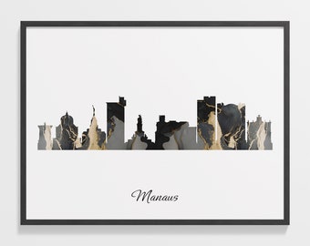 Manaus Skyline Art Print: Marble Gold Cityscape Poster