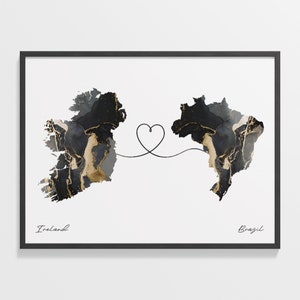 Irland Brasilien Print, Brasilien Geschenk, Marmor zwei Länder Karte Poster, Reisekunst, Expat, C22-1020