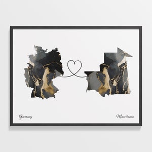 Germany to Mauritania Print, Martinican Gift, Marble Two Countries Map Poster, Travel Art, Travel Gift, C22-514