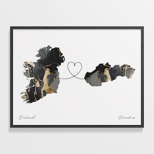Irland Slowakei Druck, Singapur Geschenk, Marmor zwei Länder Karte Poster, Reisekunst, Umzug ins Ausland, C22-1158