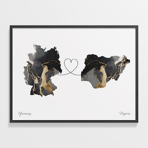Germany to Nigeria Print, Nigerien Gift, Marble Two Countries Map Poster, Travel Art, Study Abroad Gift, C22-532
