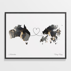 Australien Hong Kong Druck, honduranisches Geschenk, Marmor zwei Länder Karte Poster, Reisekunst, Umzug Geschenk, C22-874