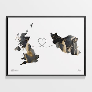 Großbritannien in den Iran, iranisches Geschenk, Marmor zwei Länder Karte Poster, Wandkunst Großbritannien, Geschenk, Zuhause im Ausland, C22-283