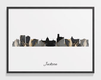 Jackson Skyline Art Print: Marble Black & Gold Cityscape