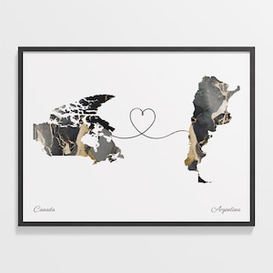 Kanada bis Argentinien Druck, Argentinien Geschenk, Marmor Zwei Länder Karte Poster, Reisekunst, Abschied, C22-603