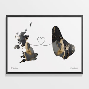 Britain to Barbados Print, Barbados Geschenk, Marmor zwei Länder Karte Poster, Wandkunst Großbritannien, Neues Land Geschenk, C22-214