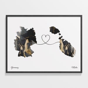 Germany to Malta Print, Malian Gift, Marble Two Countries Map Poster, Travel Art, New Country Map, C22-512