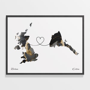 Britain to Eritrea Print, Eritrea Geschenk, Marmor Zwei Länder Karte Poster, UK Wandkunst, Willkommen zu Hause, C22-255