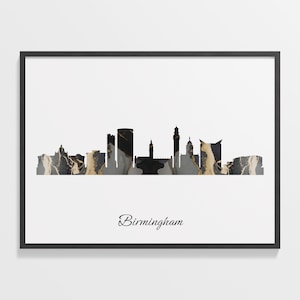 Birmingham Skyline Druck, Marmor Stadtbild, Vereinigtes Königreich Wand Kunst Poster, Marmor Karte, Stadtbild Wandkunst, C28-164