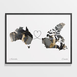 Australien Kanada Druck, Kamerunische Geschenk, Marmor Zwei Länder Karte Poster, Reise Karte, LDR Karte, C22-827