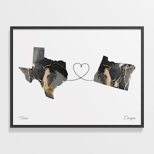 State Love Map, Texas To Oregon Print, Black And Gold FSC-Certified 200 GSM