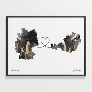Deutschland nach Österreich Druck, Österreichische Geschenk, Marmor Zwei Länder Karte Poster, Reisekunst, Neues Zuhause, C22-408