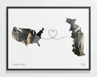 USA Togo Map Print: Marble Country Connection Art