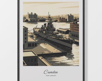 Giclée Art Print, Camden NJ Poster with Vintage Ship Scene