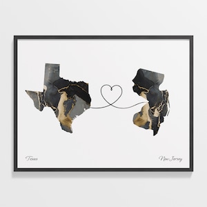 Texas nach New Jersey Druck, New Jersey Geschenk, Marmor zwei Länder Karte Poster, Reisekunst, globale Liebe, C22-1278
