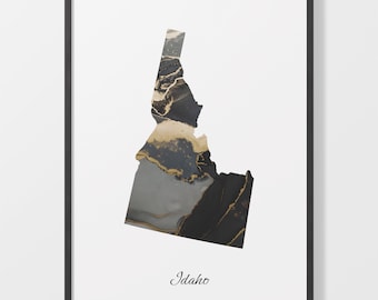 Idaho Map Art Print: Black and Gold Abstract Design
