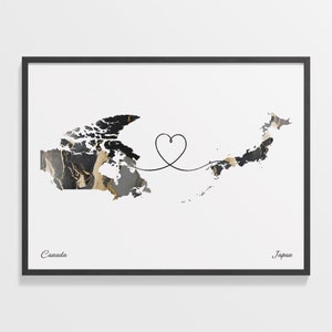 Kanada, Japan Druck, Jamaika Geschenk, Marmor zwei Länder Karte Poster, Reisekunst, grenzenlose Liebe, C22-687