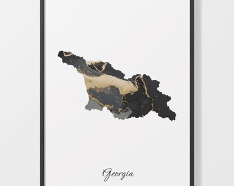 Georgia Map Art Print: Black and Gold Elegant Country Artwork