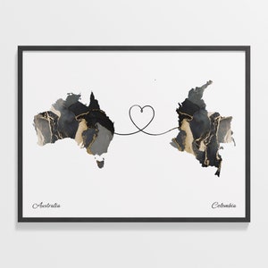 Australien Australien Druck, Chinesisches Geschenk, Marmor Zwei Länder Karte Poster, Reisekunst, Im Ausland leben, C22-834