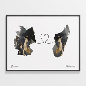 Deutschland Madagaskar Druck, Mazedonisch Geschenk, Marmor Zwei Länder Karte Poster, Reisekunst, Neues Zuhause, C22-507