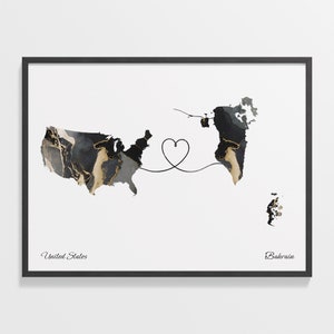 US to Bahrain Print, Watercolor Map Poster, Bahraini Gift, US Wall ...