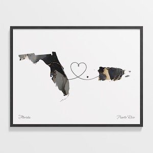 Florida to Puerto Rico Druck, puerto-ricanisches Geschenk, Marmor Zwei Länder Karte Poster, Reisekunst, digitale Nomade, C22-1338