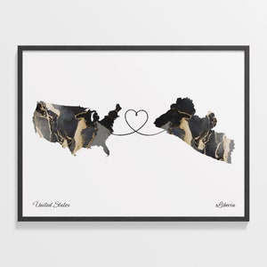 USA Liberia Druck, Liberianisch Geschenk, Marmor Zwei Länder Karte Poster, US Wandkunst, Übersee Liebeskarte, C22-104