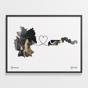 Von Deutschland zu Gambia Druck, gambischen Geschenk, Marmor zwei Länder Karte Poster, Reisekunst, Abenteuer erwartet, C22-463