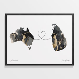 Australien Sri Lanka Druck, Spanisches Geschenk, Marmor Zwei Länder Karte Poster, Reise Kunst, Auslandsreise, C22-966