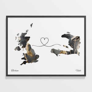 Britain to Haiti Print, Haitianisches Geschenk, Marmor zwei Länder Karte Poster, UK Wandkunst, Umzug, C22-276