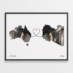 Australia to Libya Print, Liberian Gift, Marble Two Countries Map Poster, Travel Art, Farewell, C22-900