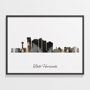 Belo Horizonte Skyline Print, Marmor Stadtbild, Brasilien Skyline Poster, Marmor Karte, Wandkunst Wohnzimmer, C28-4