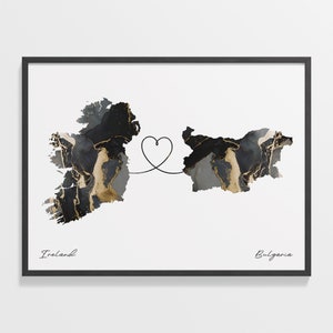 Von Irland nach Bulgarien Druck, bulgarischen Geschenk, Marmor zwei Länder Karte Poster, Reisekunst, Expat Karte, C22-1022