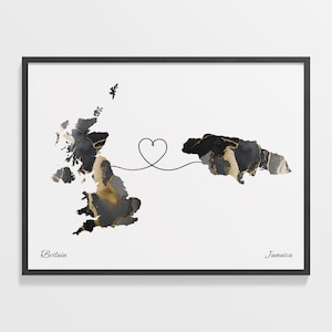 Großbritannien Jamaika Druck, Jamaika Geschenk, Marmor zwei Länder Karte Poster, UK Wandkunst, Global Love Geschenk, C22-289