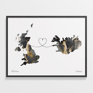 Großbritannien, Island Druck, Isländische Geschenk, Marmor zwei Länder Karte Poster, UK Wandkunst, Umzugsgeschenk, C22-280