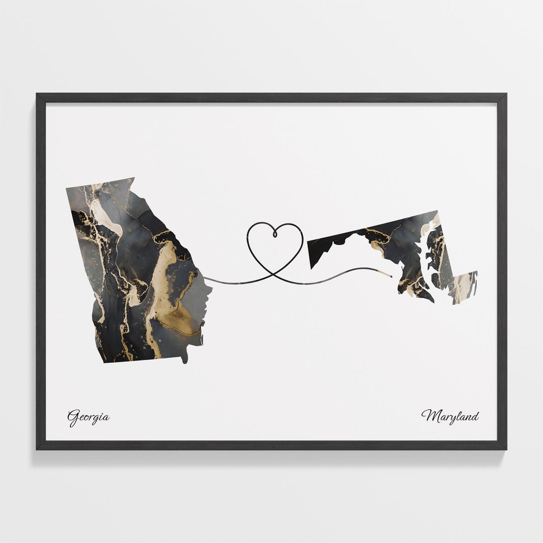 Georgia to Maryland Print, Marylander Gift, Marble Two Countries Map