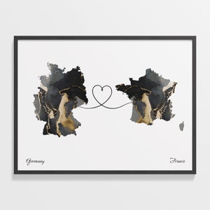 Deutschland nach Frankreich Druck, Französisches Geschenk, Marmor Zwei Länder Karte Poster, Reisekunst, Doppelte Nationalität, C22-459