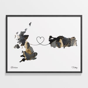 Großbritannien in die Türkei Print, türkisches Geschenk, Marmor zwei Länder Karte Poster, britische Wandkunst, Expatriate, C22-384