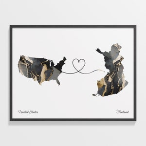 USA Finnland Poster, finnische Geschenkidee, Marmor zwei Länder Karte, US Wandkunst, internationale Liebe, C22-60