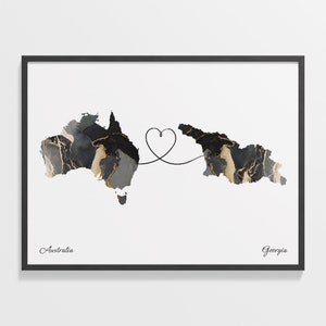 Australia Georgia Map Print: Marble Two Countries Travel Art