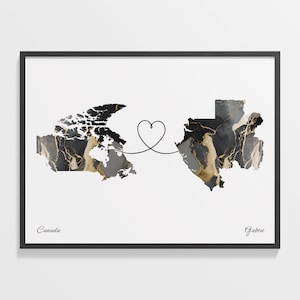 Kanada Gabun Druck, Französisch-Polynesische Geschenk, Marmor Zwei Länder Karte Poster, Reisekunst, Abschiedsreise Karte, C22-660