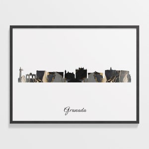 Grenada Skyline Druck, Marmor Stadtbild, Spanien Wand Kunst Poster, Marmor Karte, Stadt Skyline Druck, C28-194