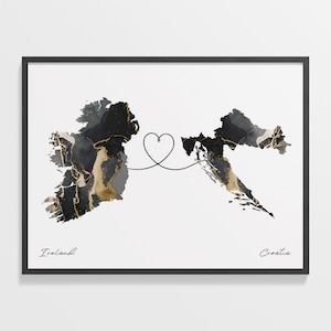 Irland Kroatien Druck, Kroatische Geschenk, Marmor Zwei Länder Karte Poster, Reise Kunst, Volunteer, C22-1038