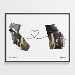 California Georgia Map Print: Marble Two-State Connection Art