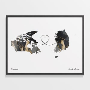 Kanada, Südkorea Druck, Südafrikanische Geschenk, Marmor zwei Länder Karte Poster, Reisekunst, Fern, C22-765