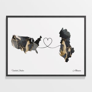 USA Albanien Druck, albanische Geschenk, Marmor zwei Länder Karte Poster, US Wandkunst, Faraway Love Map, C22-2