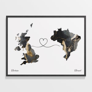 Großbritannien - Brasilien Drucken, Brasilien Geschenk, Marmor zwei Länder, Karte Großbritannien Wandkunst, Freundschaft Karte, C22-224