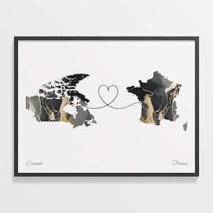 Kanada Frankreich Druck, Finnische Geschenk, Marmor Zwei Länder Karte Poster, Reisekunst, Doppelte Nationalität, C22-657