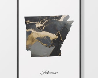 Arkansas Map Art Print: Black and Gold Abstract Artwork